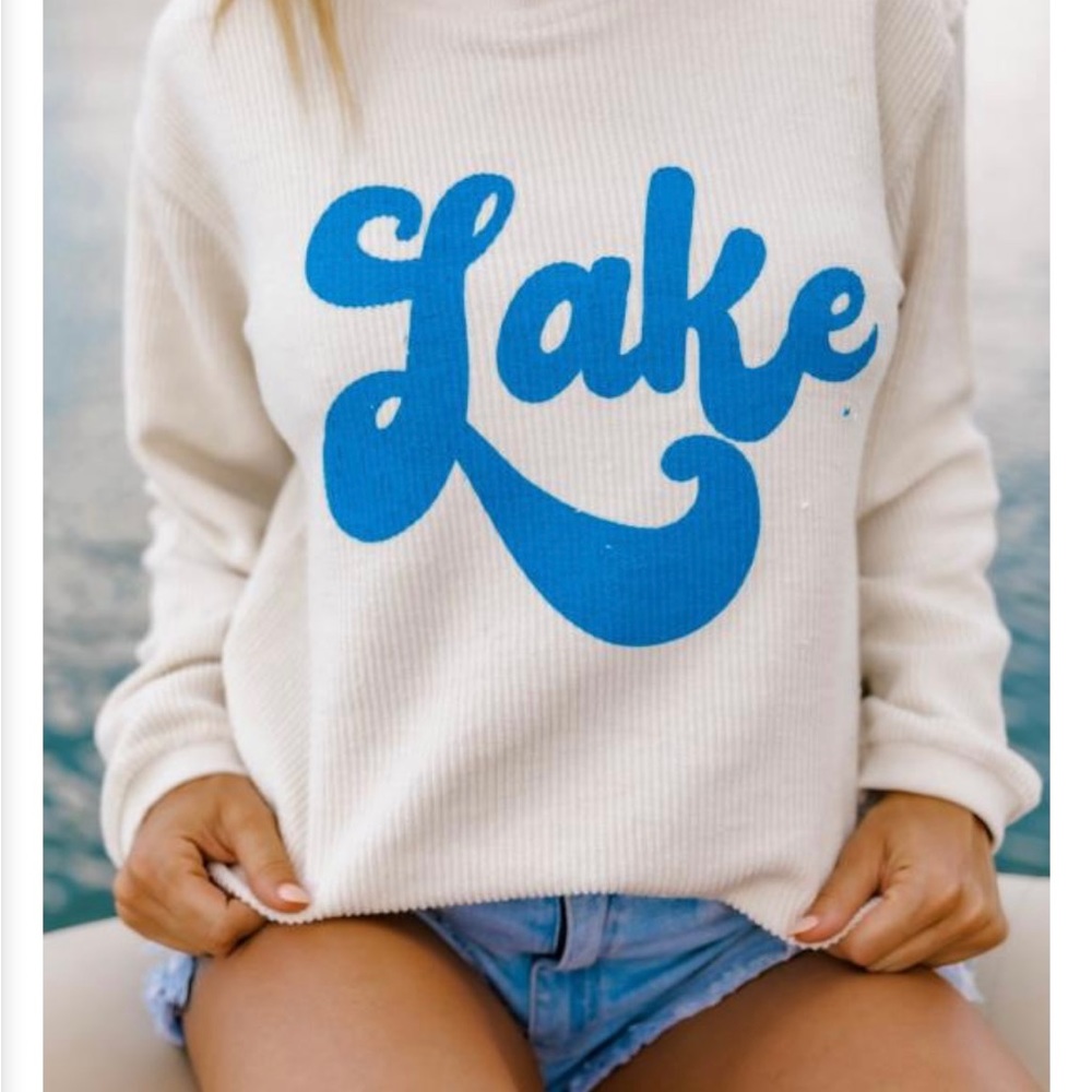 Lake life corded pullover sweatshirt